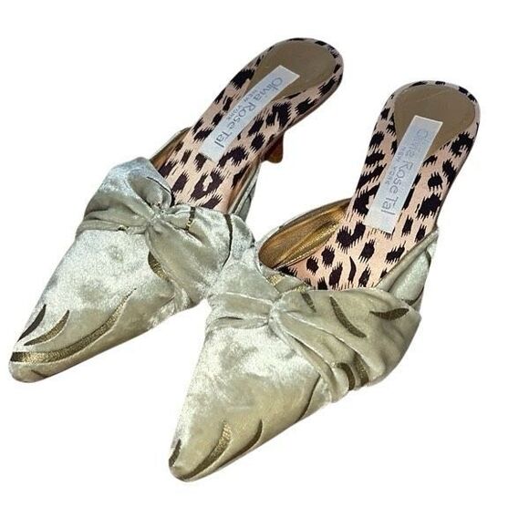 Olivia Rose Tal Velvet Kitten Heel Slides Mule twist knot accent Size 5 Light Sa - Picture 1 of 8